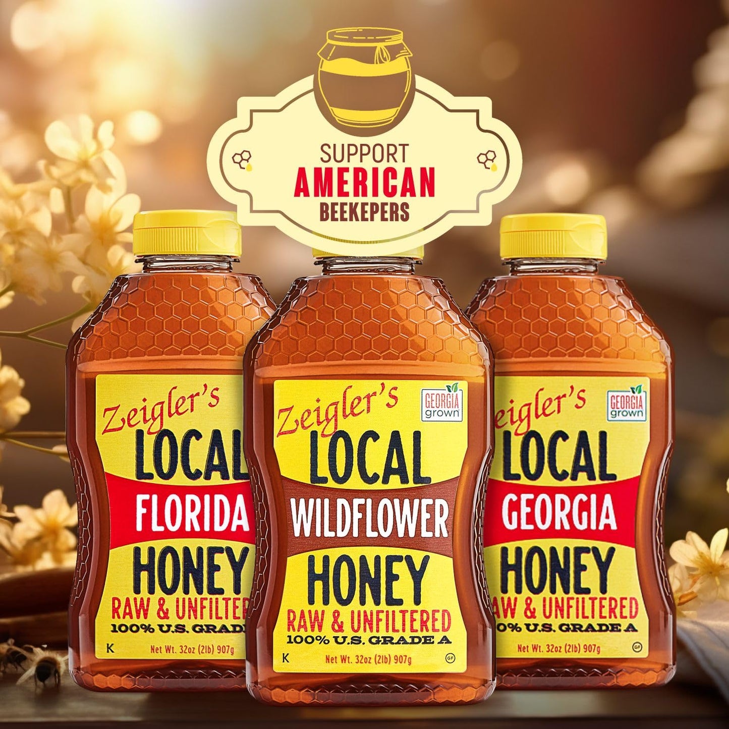 Zeiglers Wildflower Honey, 32 Oz - 100% Natural, Raw & Unfiltered, Georgia Grown Certified - Pure Southern Honey - Great for Te