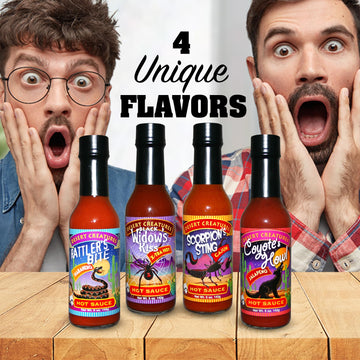 Desert Creatures Hot Sauce Gift Set 4 Pack - 4 - 5 oz - Premium Gourmet Hot Sauce for Chicken Wings and Breakfast Burritos-Perfe