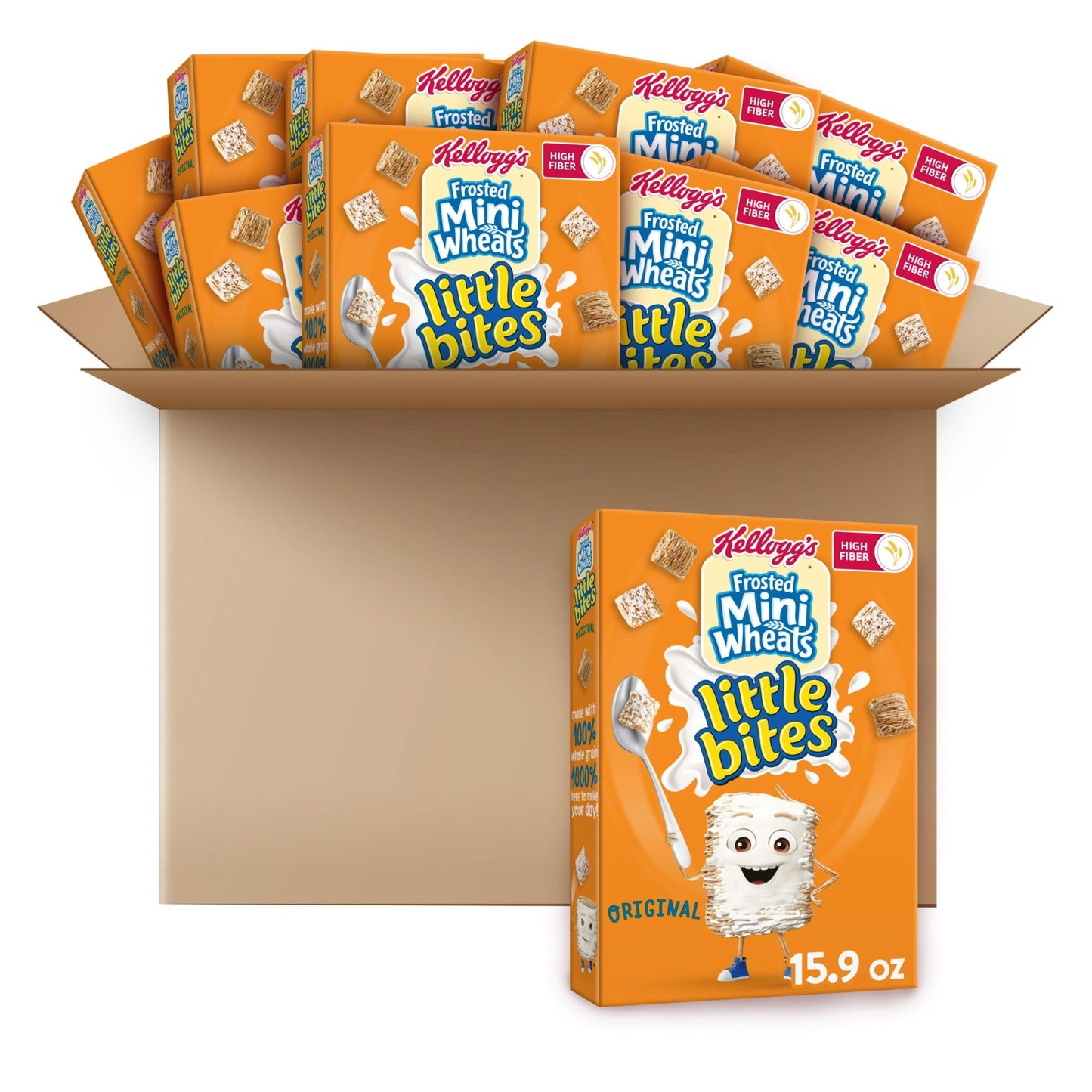 Kelloggs Frosted Mini-Wheats Little Bites Cold Breakfast Cereal, Fiber Cereal, Kids Snacks, Original (10 Boxes)
