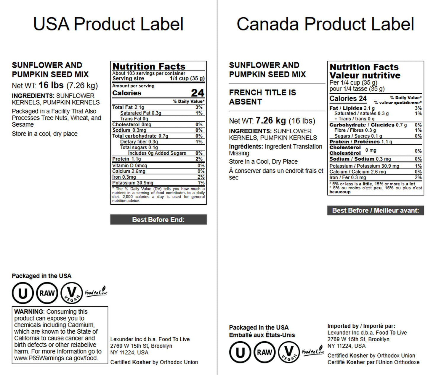 Food to Live Sunflower and Pumpkin Seed Mix, 16 Pounds - Natural Snack, Rich in Protein, Perfect for Snacking, Baking and Salads