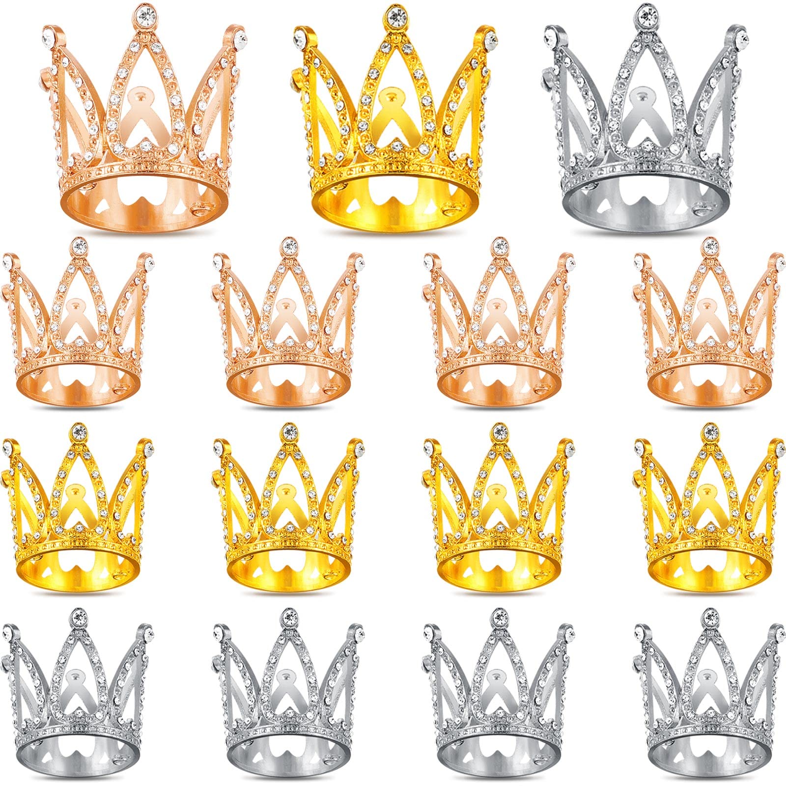 Fabbay 15 Pieces Crown Cake Topper Set, Mini Pearl Tiara for Birthday, Bridal, Royal Party Decorations, Gem Style