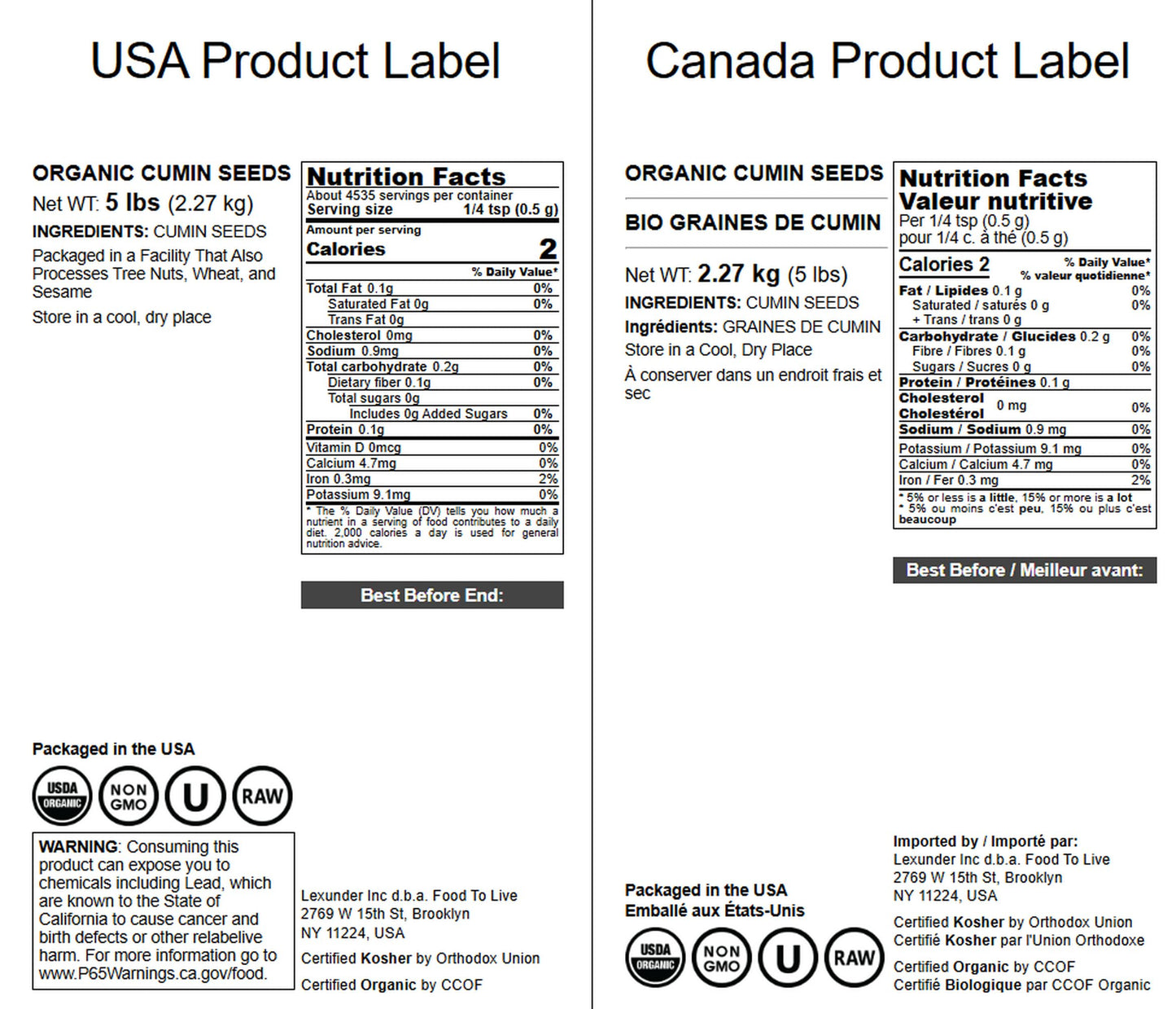 Food To Live Organic Cumin Seeds, 5 Pounds - 100% Natural, Non-Gmo, Aromatic Seasoning, Perfect For Spices, Baking And Pickling,