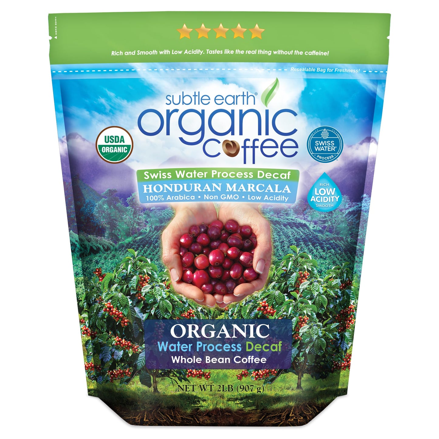 Cafe Don Pablo Organic Decaf Coffee - Medium Dark Roast - Whole Bean - 2LB - Low Acidity - Swiss Water Process