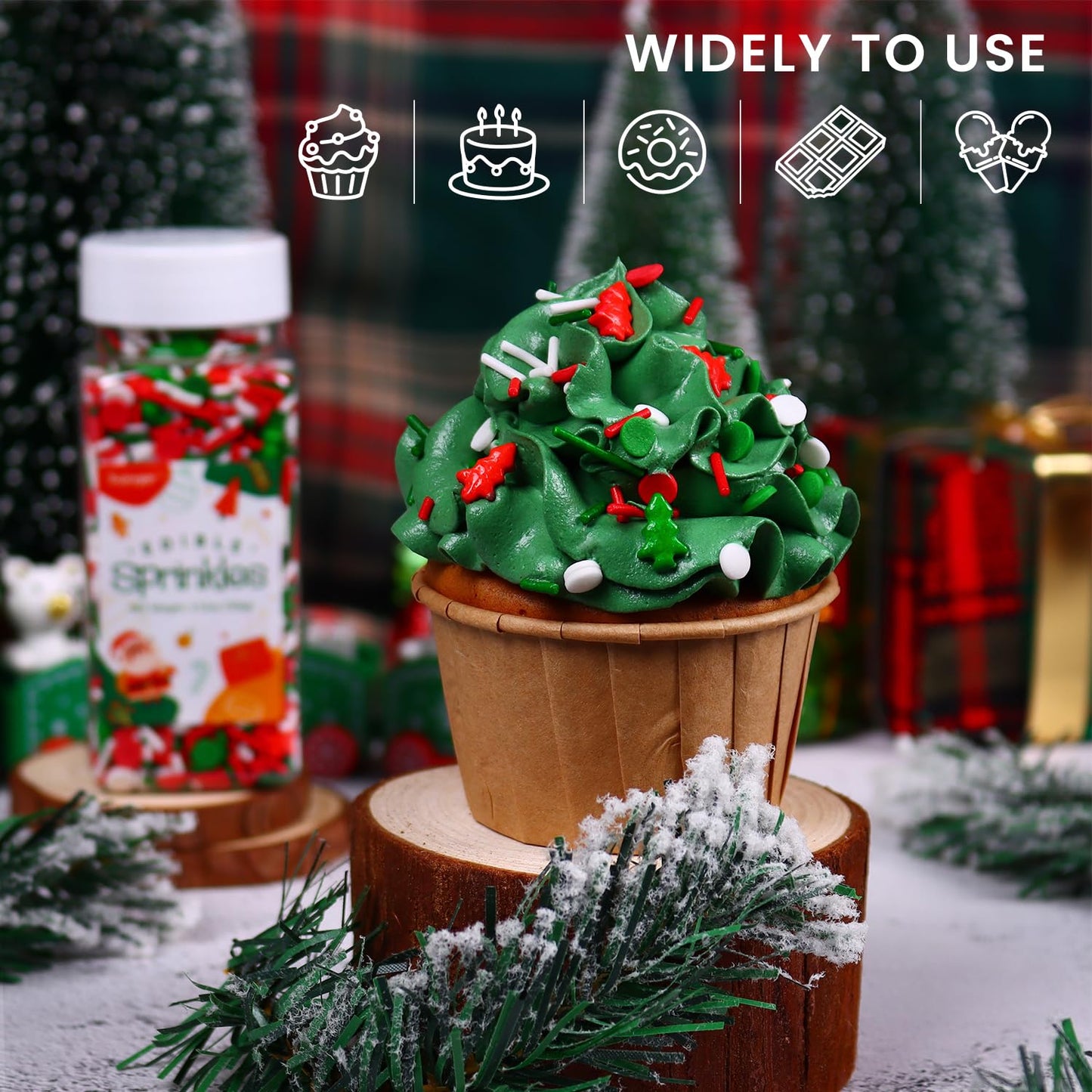 Christmas Sprinkles For Cake Decorating, 3.52Oz Edible Christmas Sprinkles, Red Green Sprinkles For Cupcake Toppers Baking Cooki