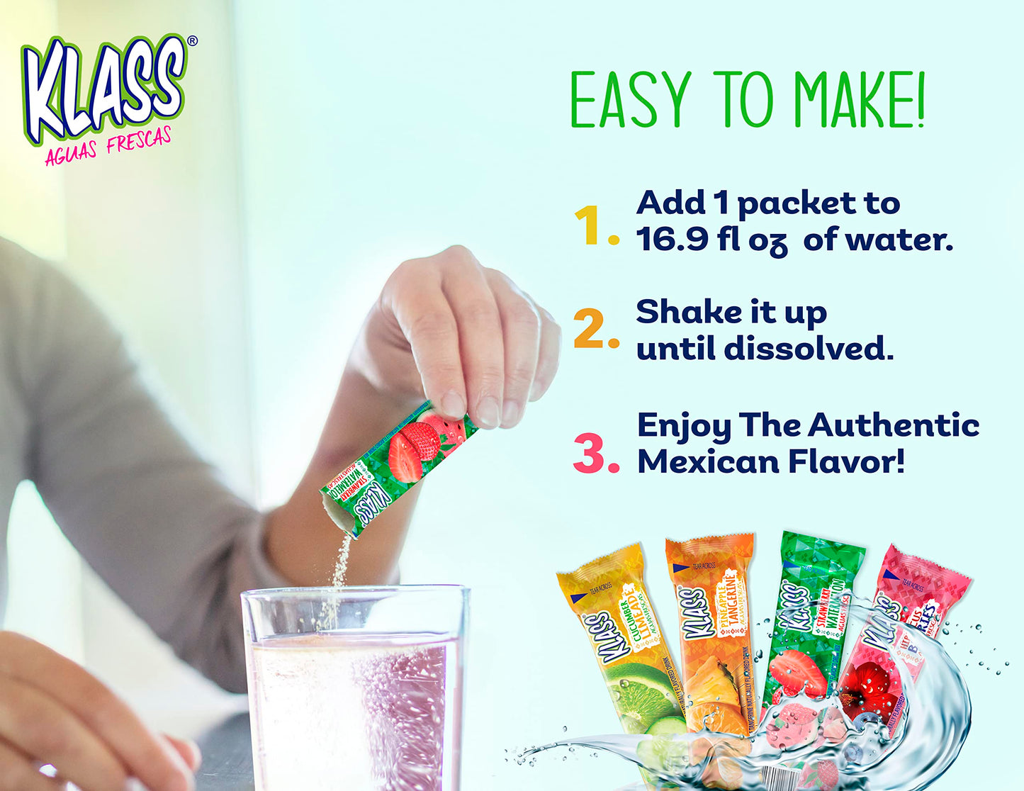 Klass Aguas Frescas,Strawberry-Watermelon Sugar Free Drink Mix, 10 On-The-Go Sticks (Pack Of 4, 40 Count)