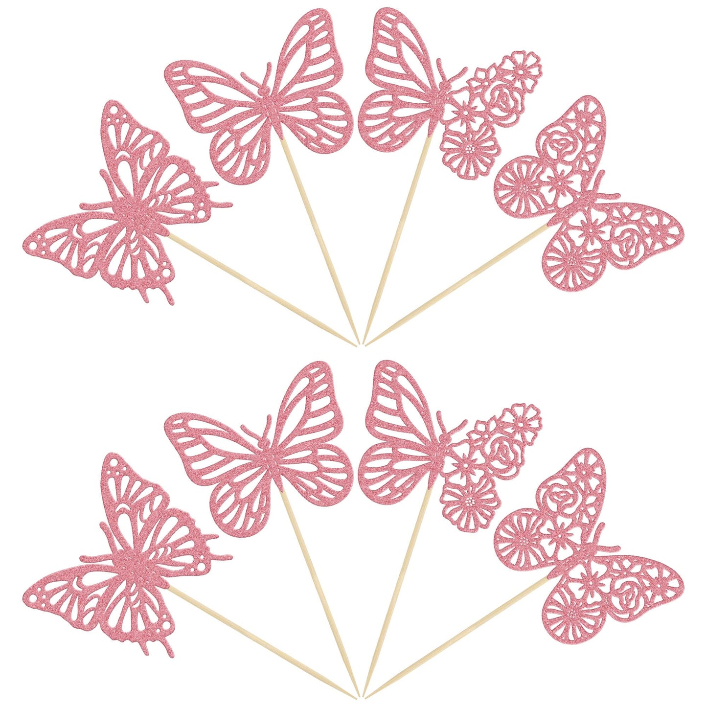 Gyufise 24 Pack Pink Glitter Assembled Butterfly Cupcake Toppers Baby Shower Cake Picks Decorations For Wedding Anniversary Kids