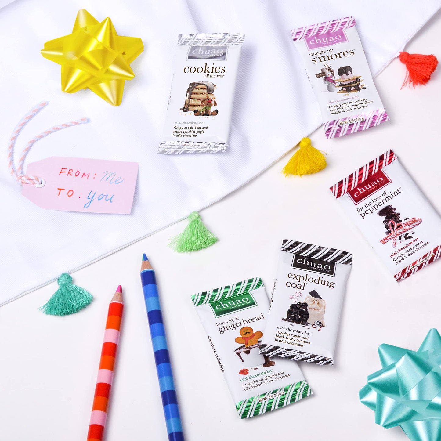Chuao Chocolatier Holiday Sampler Gift Box Gourmet Dark & Milk Chocolate Mini Bars | No Preservatives | For Gift Baskets, Christmas, Hostess Gifts, Thank You, Care Package | 15 Pack (0.39 Oz Each)
