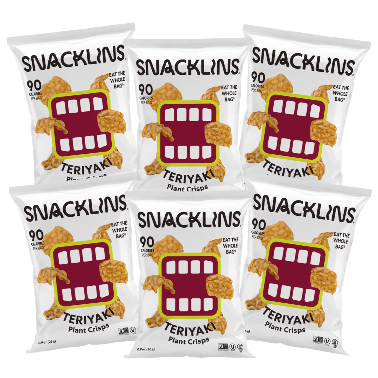 SNACKLINS Plant Based Crisps, Teriyaki Flavor, Vegan, Gluten Free, 0.9oz Bag (Pack of 6)