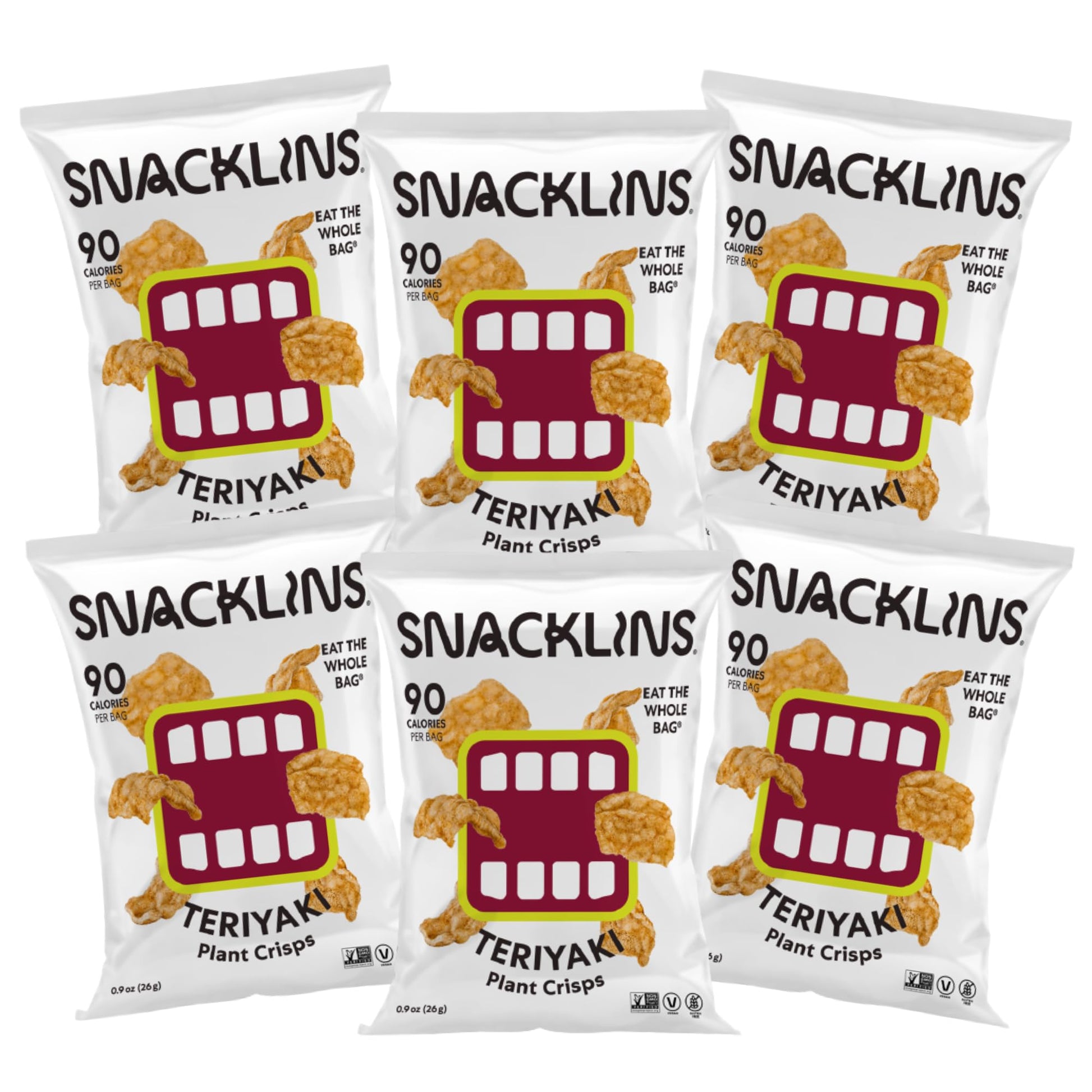 SNACKLINS Plant Based Crisps, Teriyaki Flavor, Vegan, Gluten Free, 0.9oz Bag (Pack of 6)