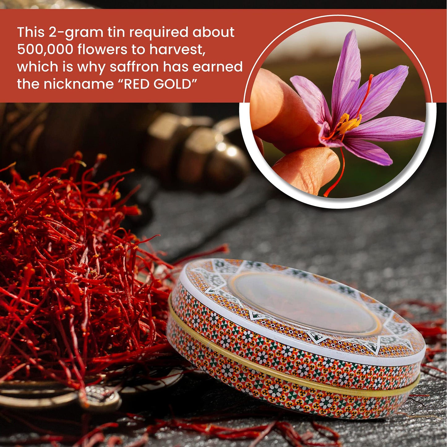 Zand Saffron Threads - 2G Premium Grade A Organic Pure Saffron Spice For Cooking Basmati Rice, And More - In Decorative Airtight