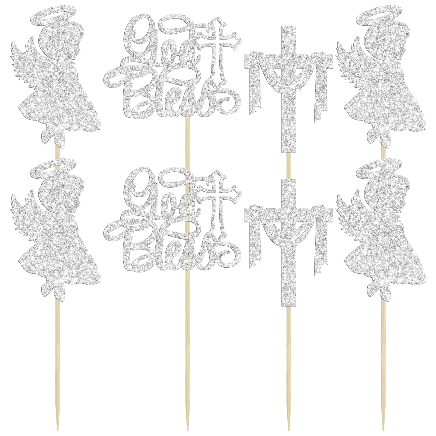 Gyufise Cupcake Toppers - 24Pcs Glitter Cross for Baptism and First Communion, Silver, Paper