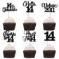 Rsstarxi Cupcake Toppers 24 Pack Glitter Black for 14th Birthday Wedding Anniversary Party Decorations