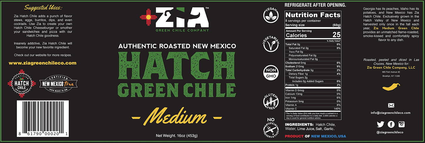 Zia Green Chile Company Original Hatch Green Chile Diced, Vegan & Gluten-Free, 6 Pack, 1 Pound, Natural