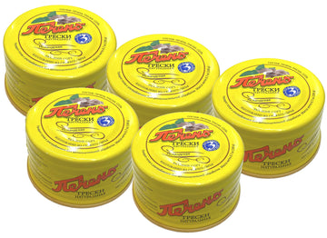 Icelandic Natural Cod Liver, 6.7oz/190g Cans (Pack of 5) with Omega 3, Wild Caught, in own Oil