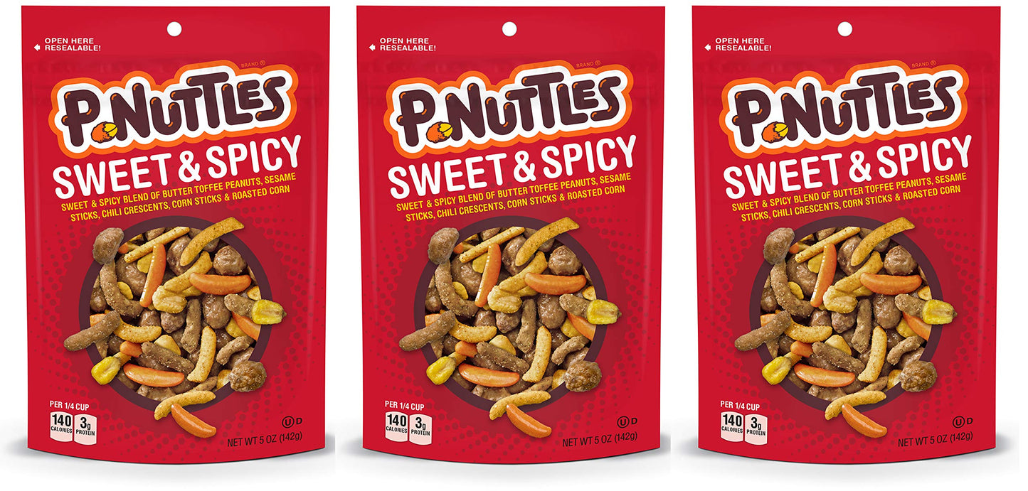 P-Nuttles Sweet & Spicy Butter Toffee Peanuts - Resealable Snacking Bags of Sweet and Spicy Snack Mix, Made in the USA, Kosher S