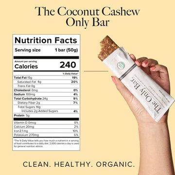 Truvani Plant Based Snack Bar | Coconut Cashew 12 Pack | 5g Protein | USDA Organic and Vegan | The Only Bar | Dairy, Soy, and Gl