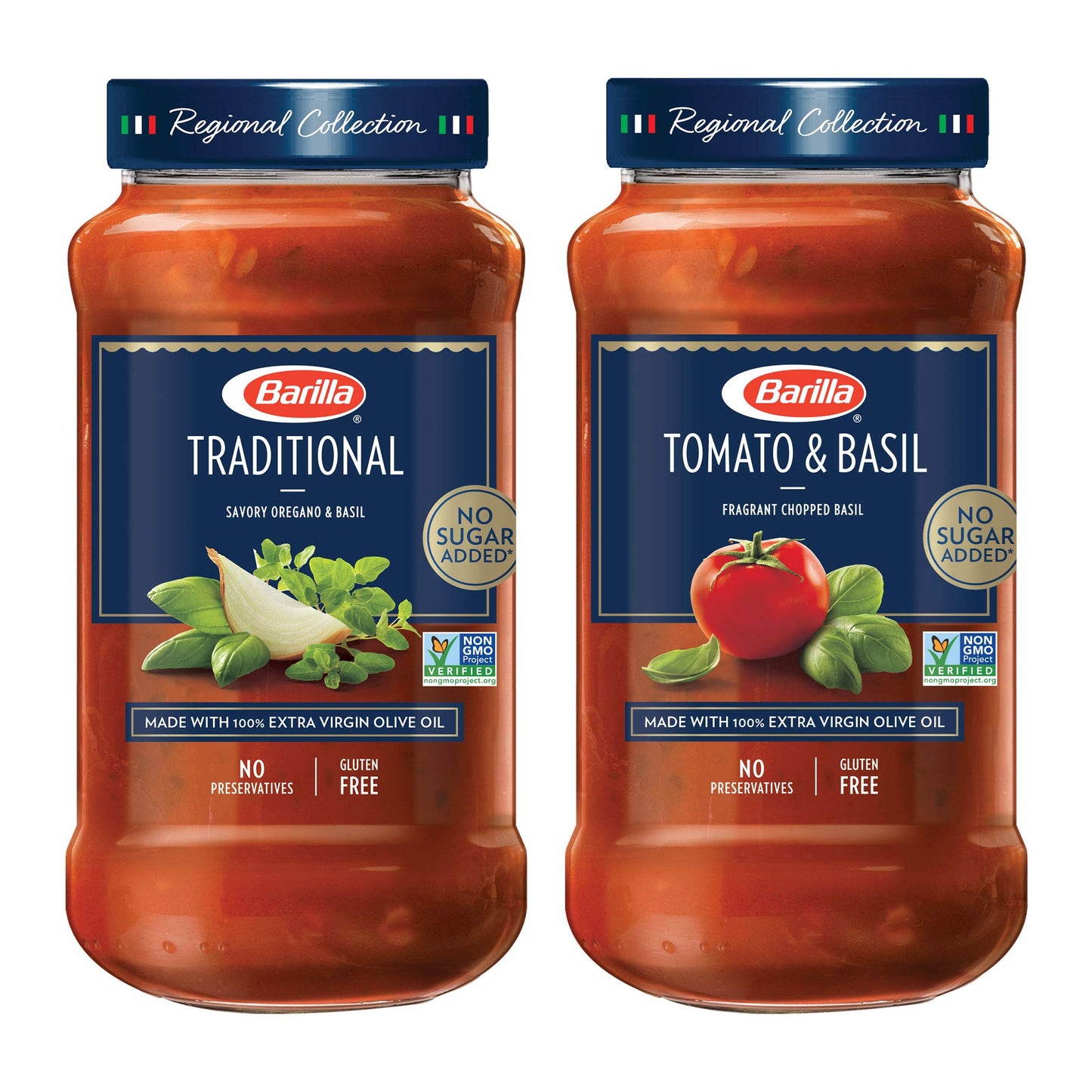Barilla Top-Grade Pasta Sauce Variety Pack Tomato & Basil And Traditional Tomato  24 Ounce Jar (Pack Of 4) - No Added Sugar  Artificial Colors  Flavors  Or Preservatives - Non-Gmo  Gluten Free  Kosher