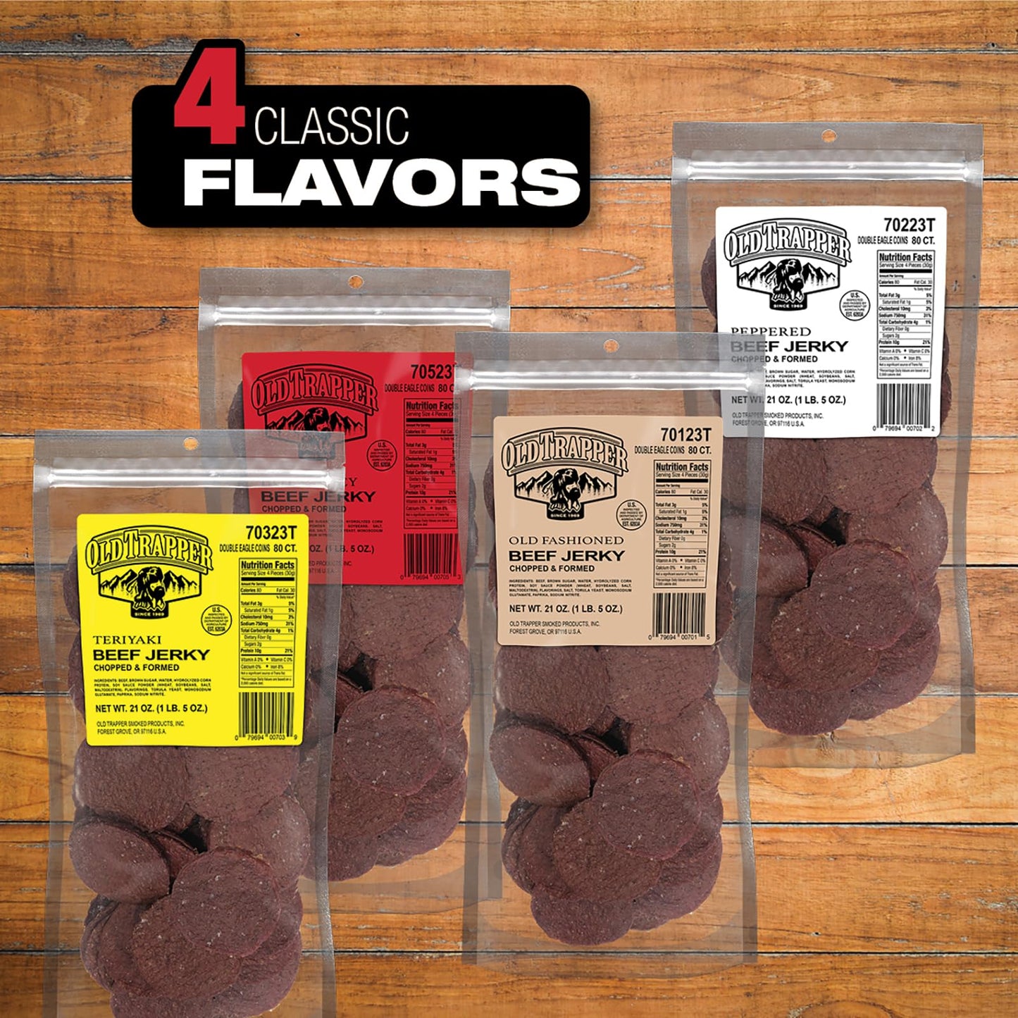 Old Trapper Beef Jerky, Hot & Spicy, 21oz, 10g Protein, Natural Wood Smoked, 80 Calories per Serving, Pack of 1