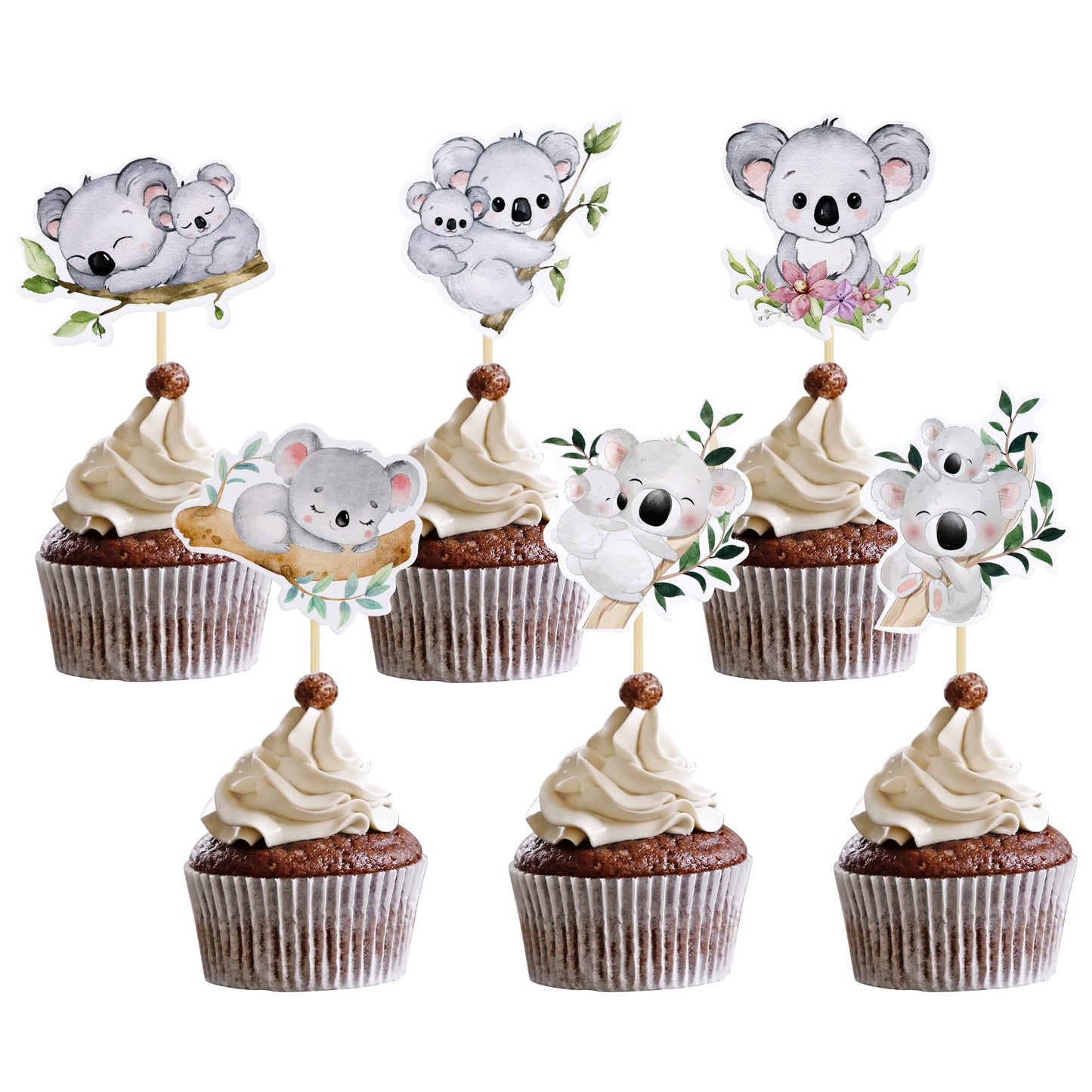 Gyufise 36Pcs Koala Cupcake Toppers Glitter Wild Animal Cupcake Picks Koala Birthday Cupcake Decorations Baby Shower Birthday Th