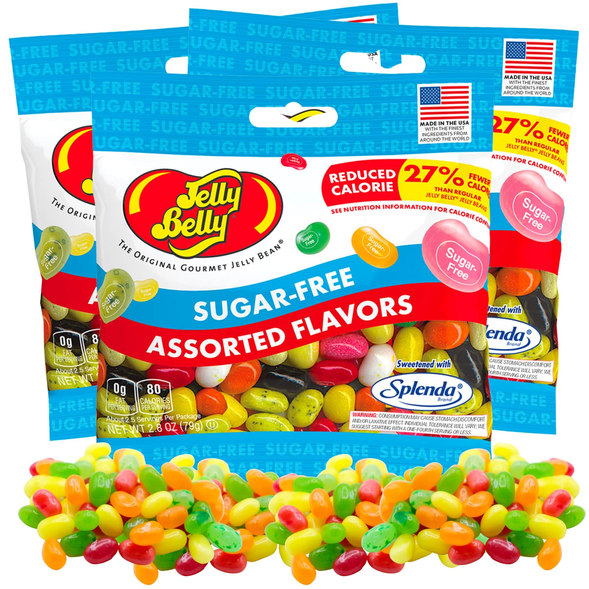 Sugar Free Jelly Beans, Sugar-Free Chewy Candies In Assorted Fruity Flavors, Low Calorie Shareable Sweet Snacks, 2.8 Ounce Bags,