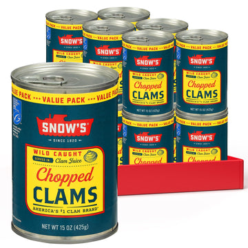 Snow s Wild Caught Chopped Clams Canned, 15 oz Can (Pack of 12) - Served in Clam Juice - 4g Protein Per Serving - Gluten Free, 