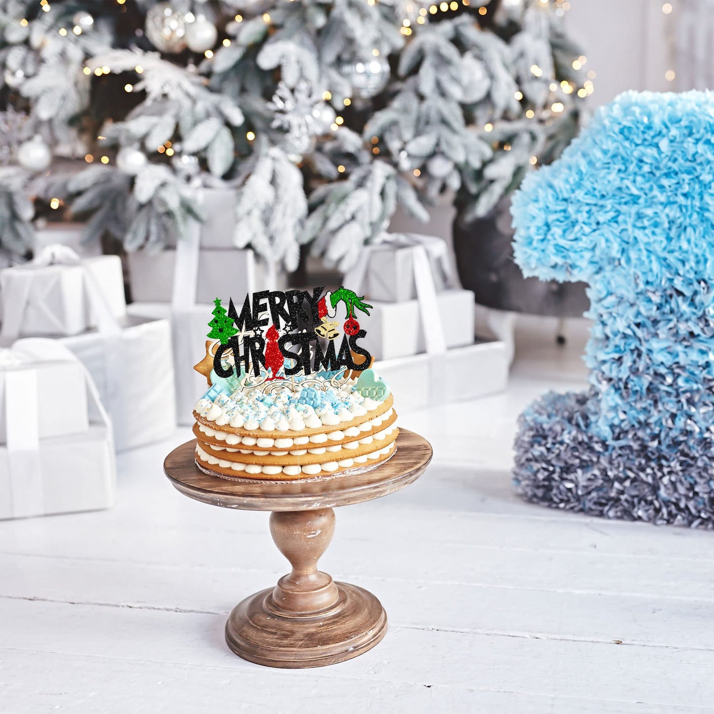 1Pcs Merry Christmas Cake Topper Red Green Glitter Merry Christmas Grenchhmas Cupcake Picks Merry Grenchhmas Theme New Year Holi