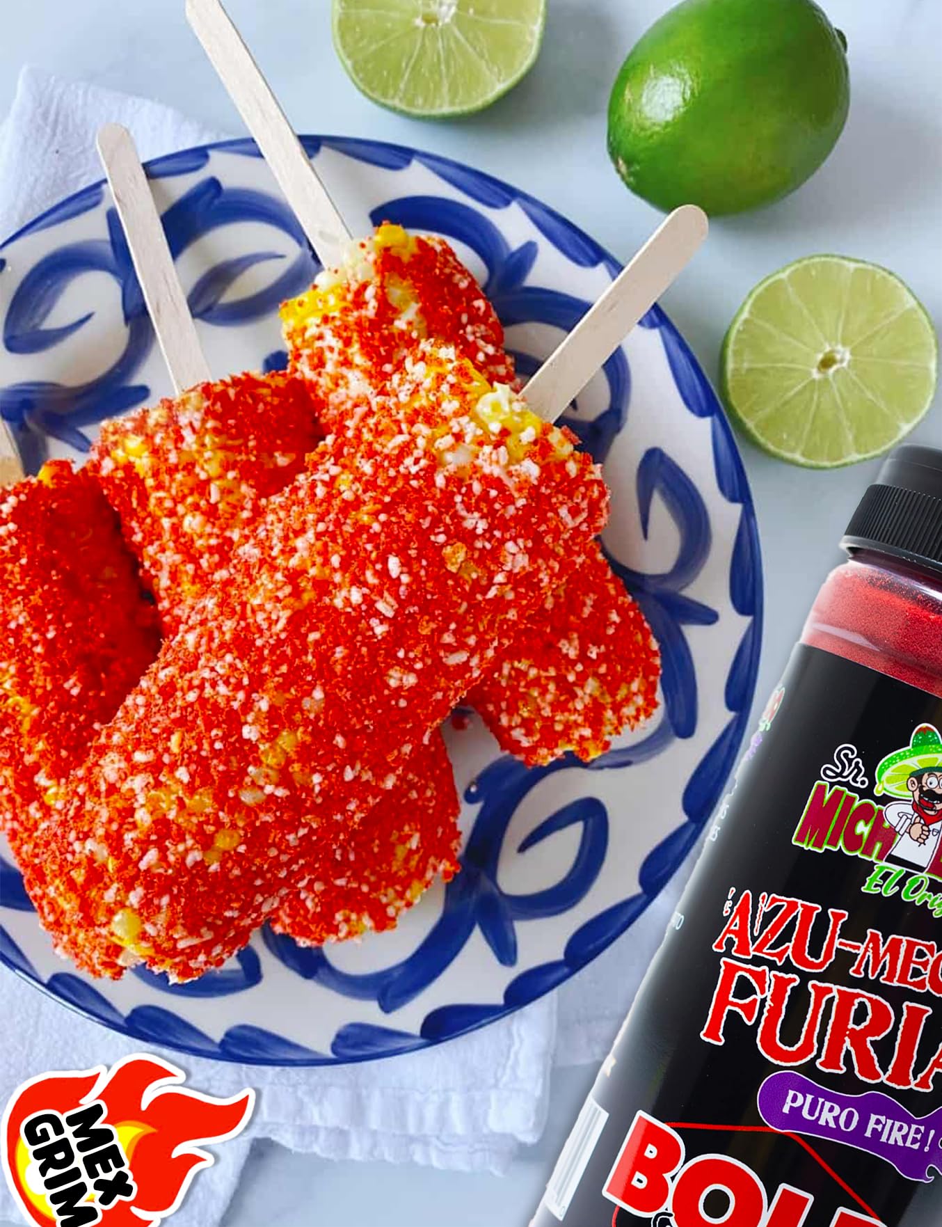 Mexgrim Bold Fuego Powder Dust  Sr.Michelado Hot Chilli Lime 285g.Perfect For Potato Chips Wing Seasoning Popcorn Corn Fruit & Chamoy Pickle Kit.Polvo De Fuego Tiktok Trend Items Set Includes Sticker