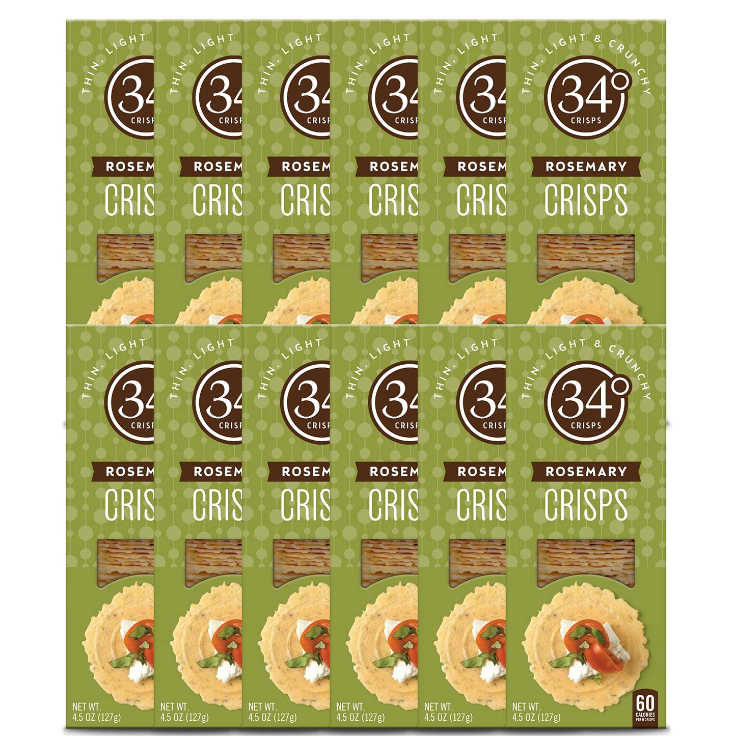 34 Degrees Crisps | Rosemary Crisps | Thin, Light & Crunchy Rosemary Crisps, 12 Pack (4.5oz)
