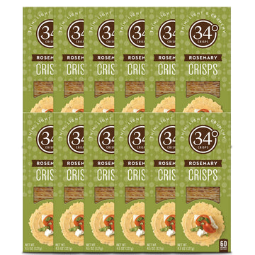 34 Degrees Crisps | Rosemary Crisps | Thin, Light & Crunchy Rosemary Crisps, 12 Pack (4.5oz)