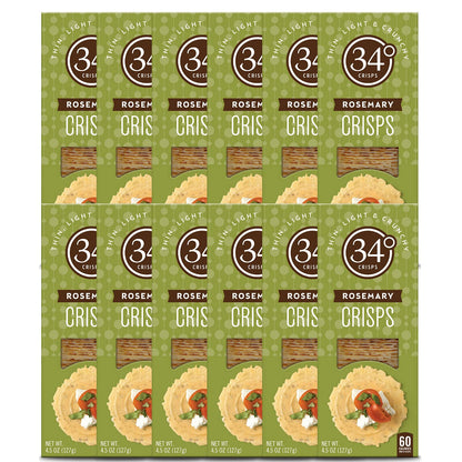34 Degrees Crisps | Rosemary Crisps | Thin, Light & Crunchy Rosemary Crisps, 12 Pack (4.5oz)