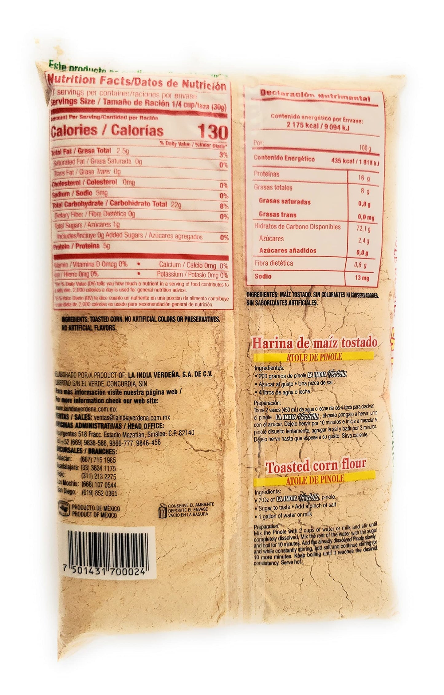La India Verdena Toasted Corn Pinole 100 Natural