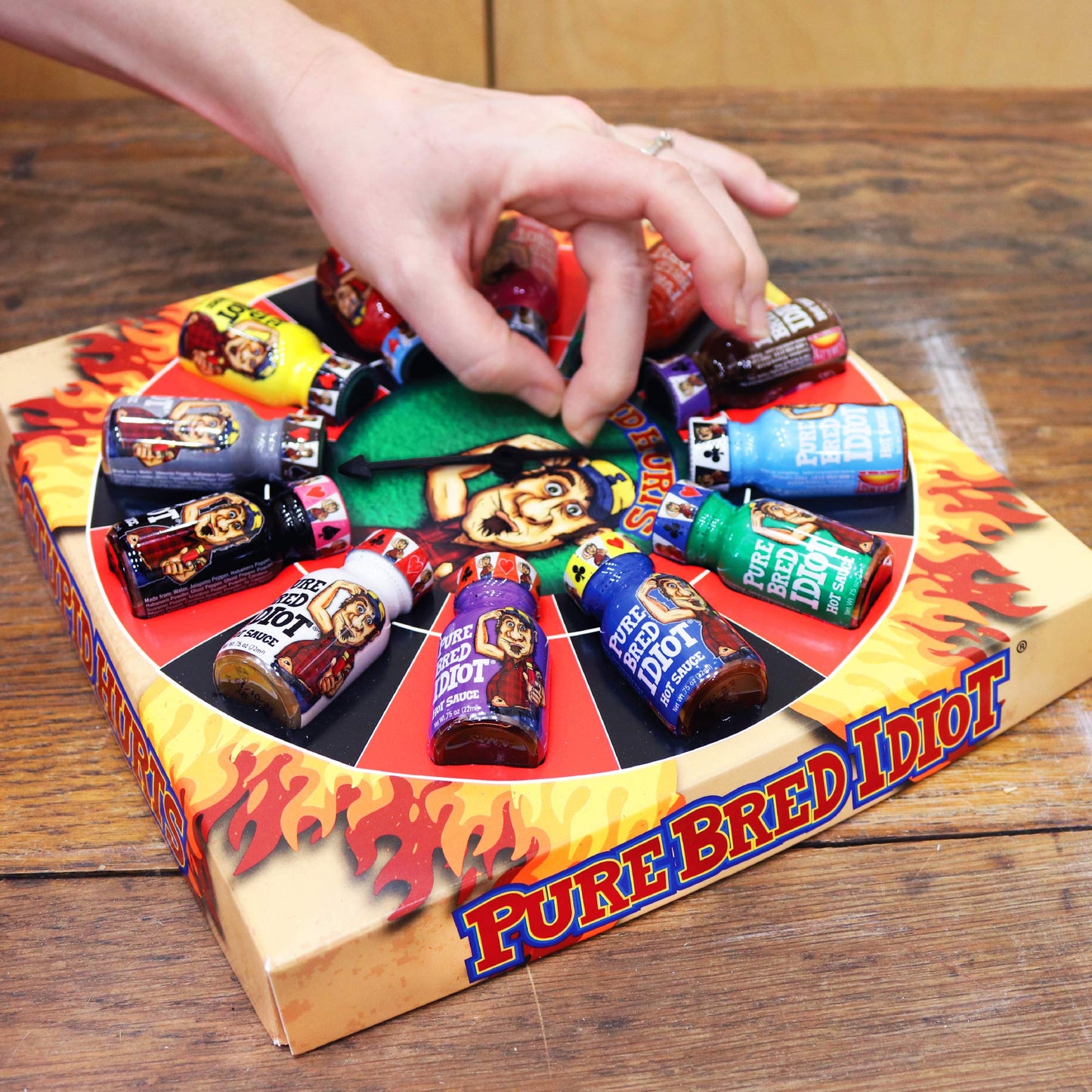 ASS KICKIN Hot Sauce  card-style Game - 12 Bottles - Spicy Challenge Gift Set - Pure Bred Idiot Model