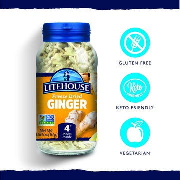 Litehouse Freeze Dried Ginger - Ginger Flakes, Substitute for Fresh Ginger, Perfect for Tea, Organic Dried Ginger Root, Non-GMO,