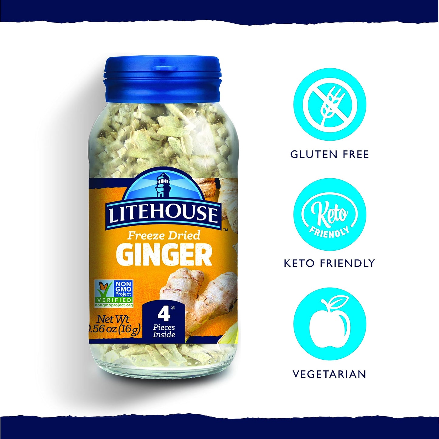 LITEHOUSE Freeze Dried Ginger Flakes - Organic Non-GMO Gluten Free - 0.56 Ounce