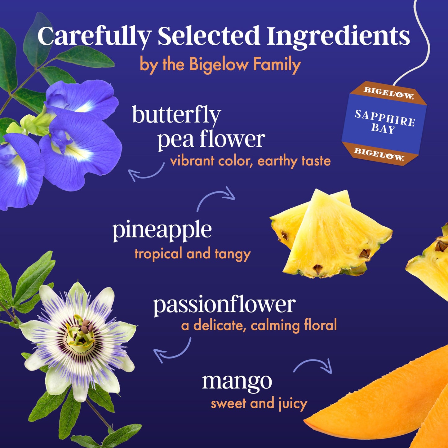 Bigelow Tea Sapphire Bay Butterfly Pea Flower  Blue Tea  Caffeine Free (Pack of 6)  108 Total Tea Bags
