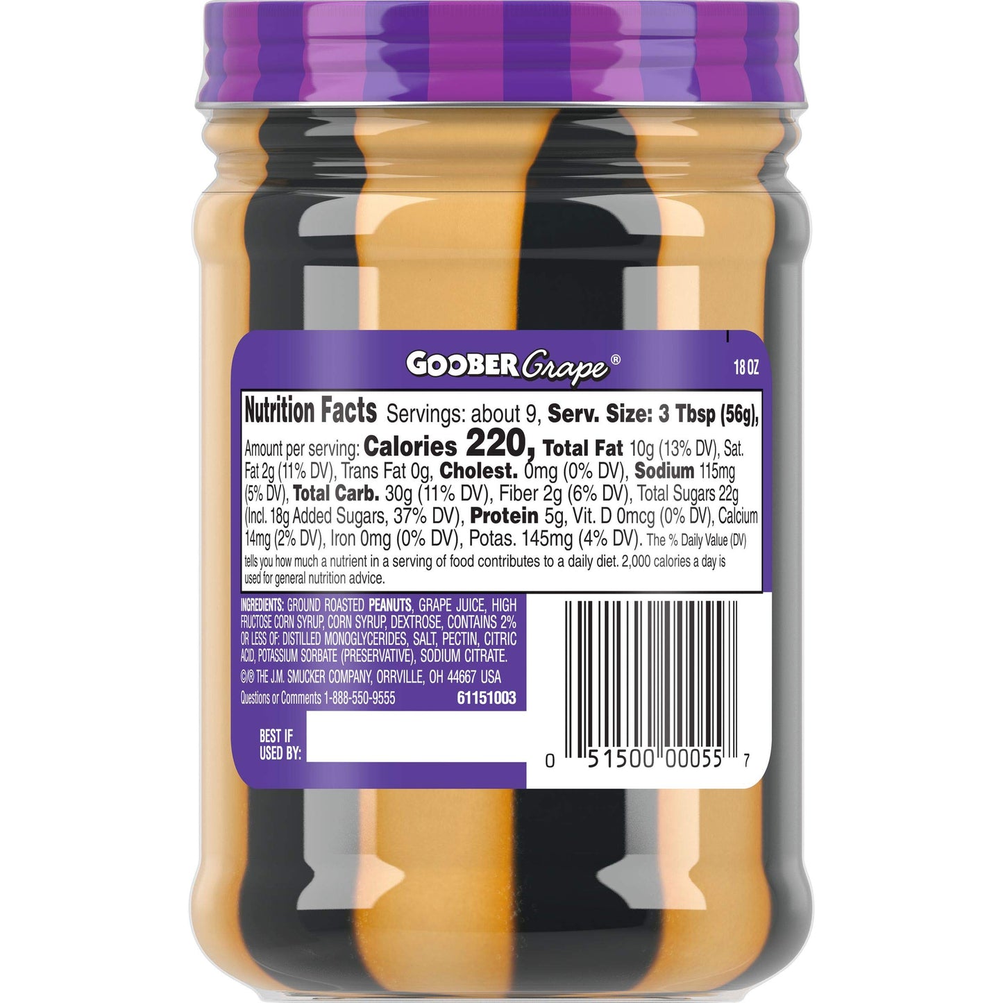 Smucker's Goober Peanut Butter and Grape Jelly Stripes, 18 Ounces (Pack of 2)