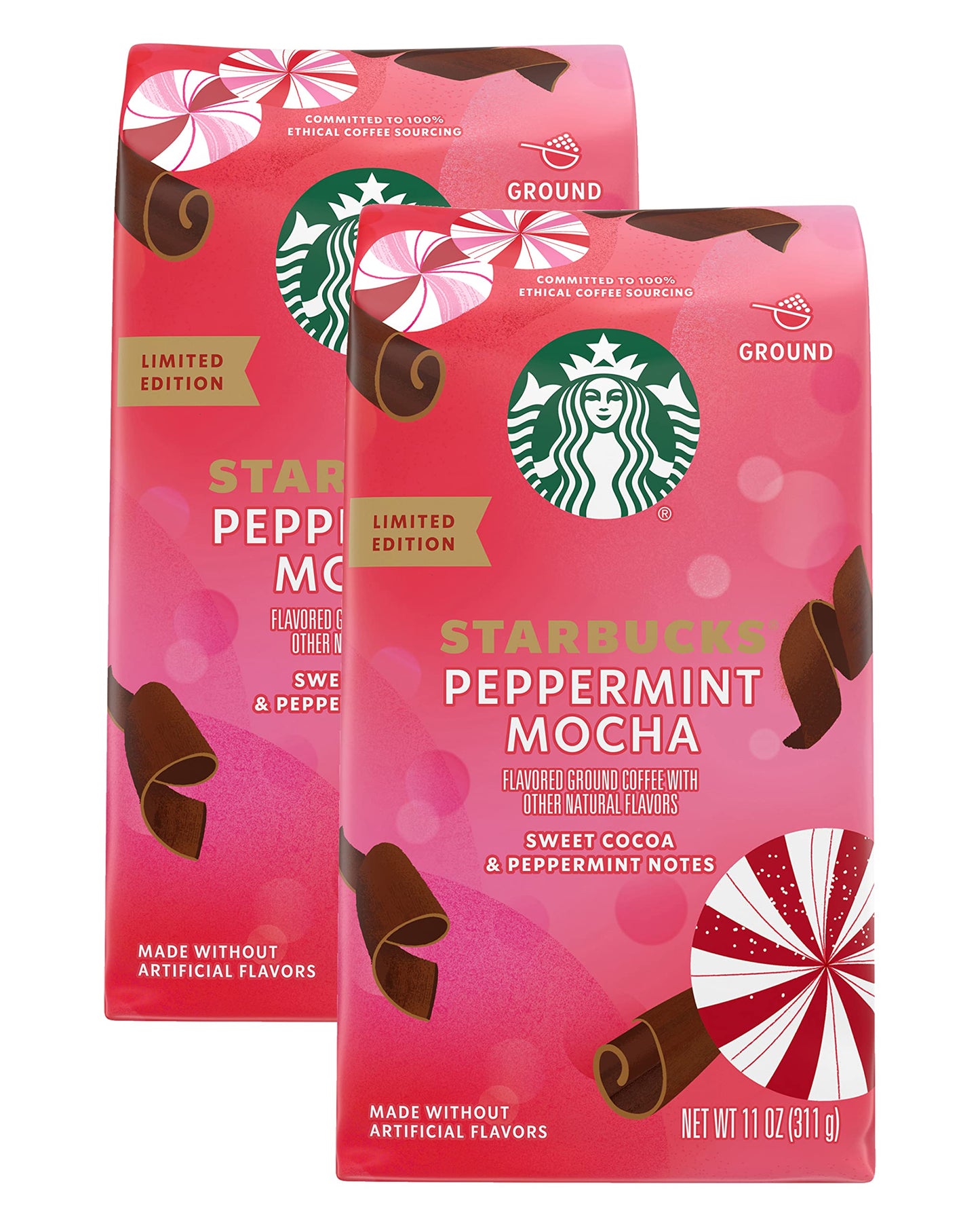 Starbucks Special Release Ground Coffee  Peppermint Mocha Flavored Coffee  Special Release Holiday Coffee  No Artificial Flavors  11-Ounce Bag (Pack Of 2)