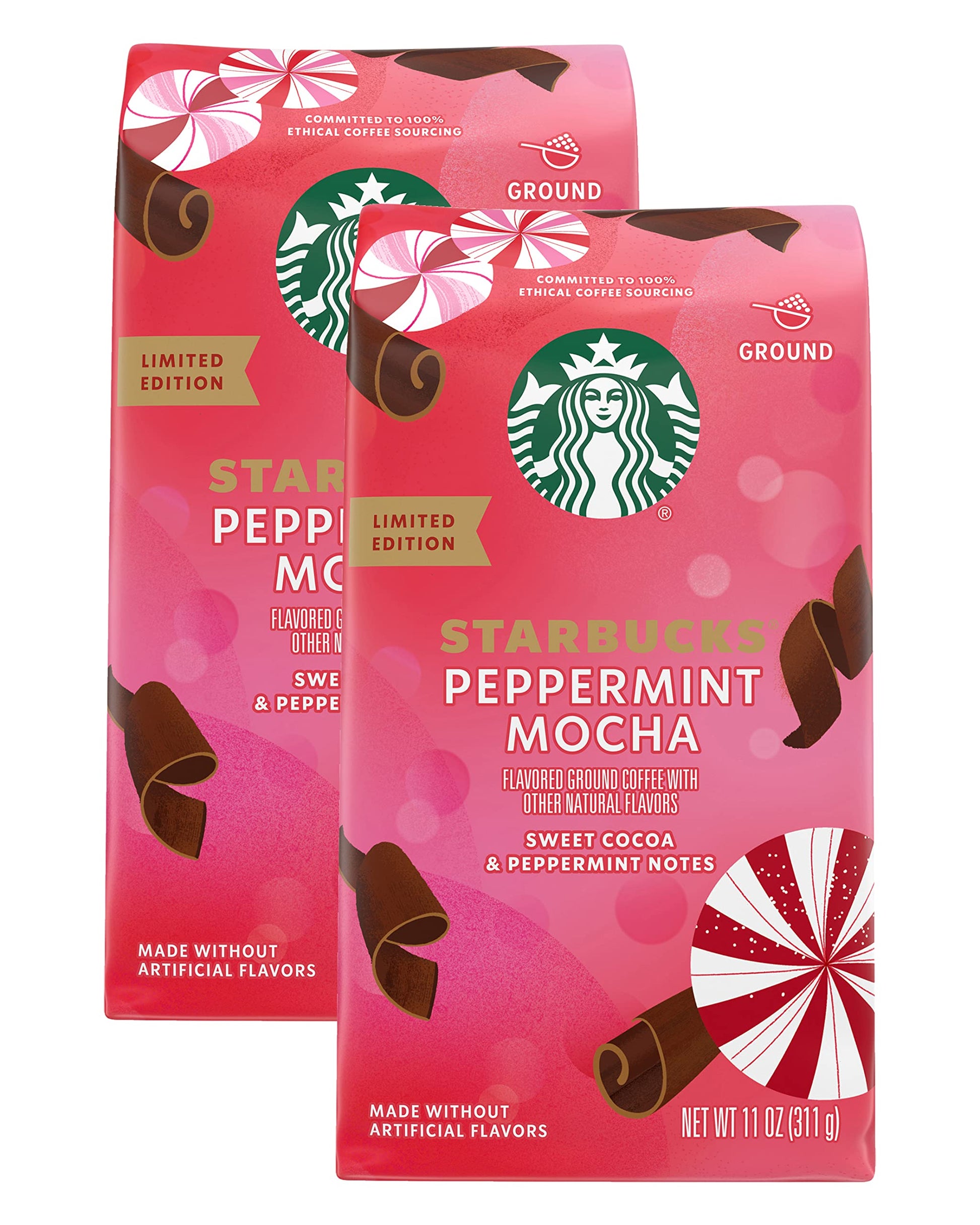 Starbucks Special Release Ground Coffee  Peppermint Mocha Flavored Coffee  Special Release Holiday Coffee  No Artificial Flavors  11-Ounce Bag (Pack Of 2)