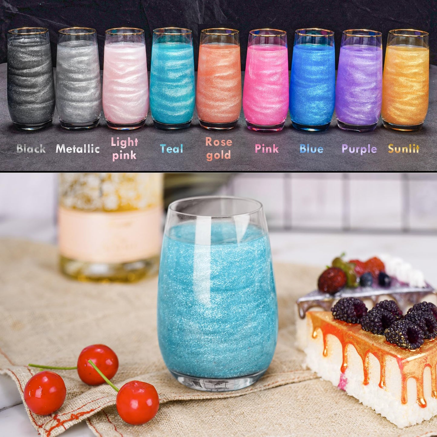 NiHome Edible Glitter Powder Luster Dust, Teal, 5g, Vegan, Allergen-Free, for Cake, Candy, Dessert, Beverage Decoration