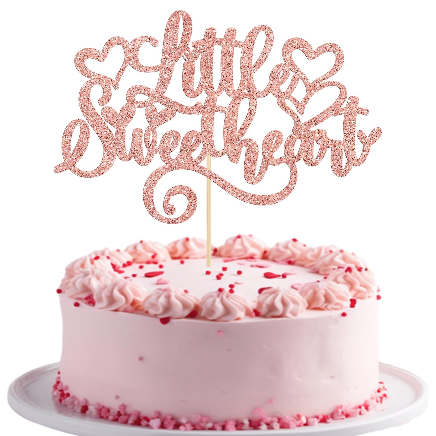 Ephlyn 1Pc Little Sweetheart Cake Topper Pink Glitter Sweet Love Wedding Bridal Shower Valentine'S Day Cake Pick For Valentine'S