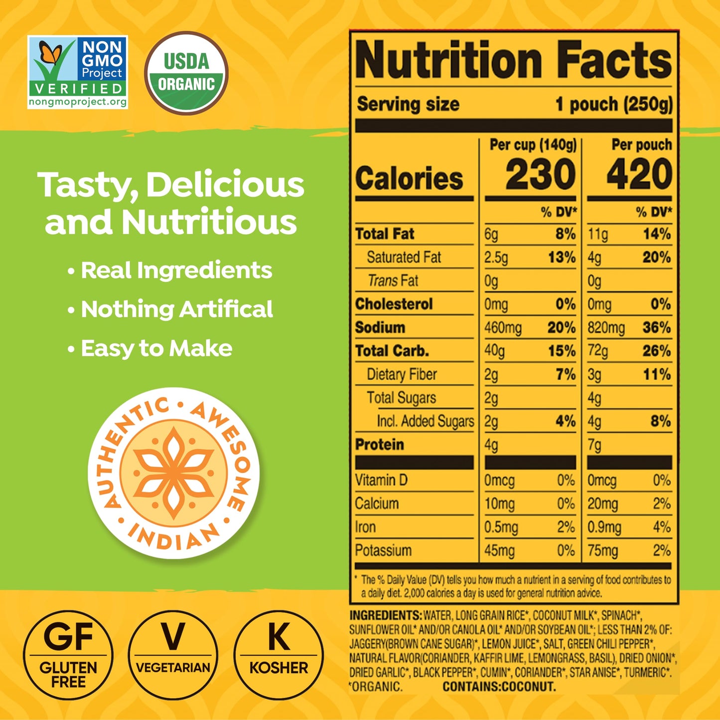 Tasty Bite Organic Thai Lime Rice, 8.8 Ounce, Pack of 6, Ready to Eat, Microwavable, Vegan, Gluten-Free