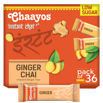Chaayos Instant Tea Premix - Ginger Flavour - Low Sugar (36 Sachets) | Instant Tea | Tea Premix | Ginger Tea | Ginger Chai | Ass
