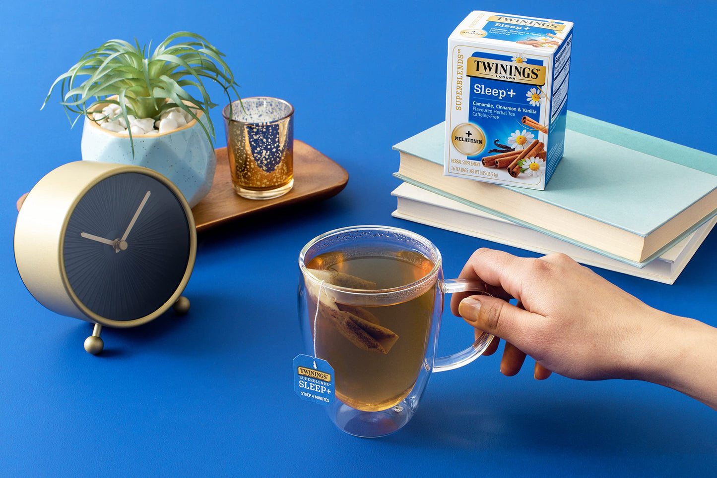Twinings Superblends Sleep+ Herbal Tea with 1mg Melatonin Camomile  Cinnamon & Vanilla  Naturally Caffeine-Free  16 Tea Bags (Pack of 1)  Enjoy Hot or Iced