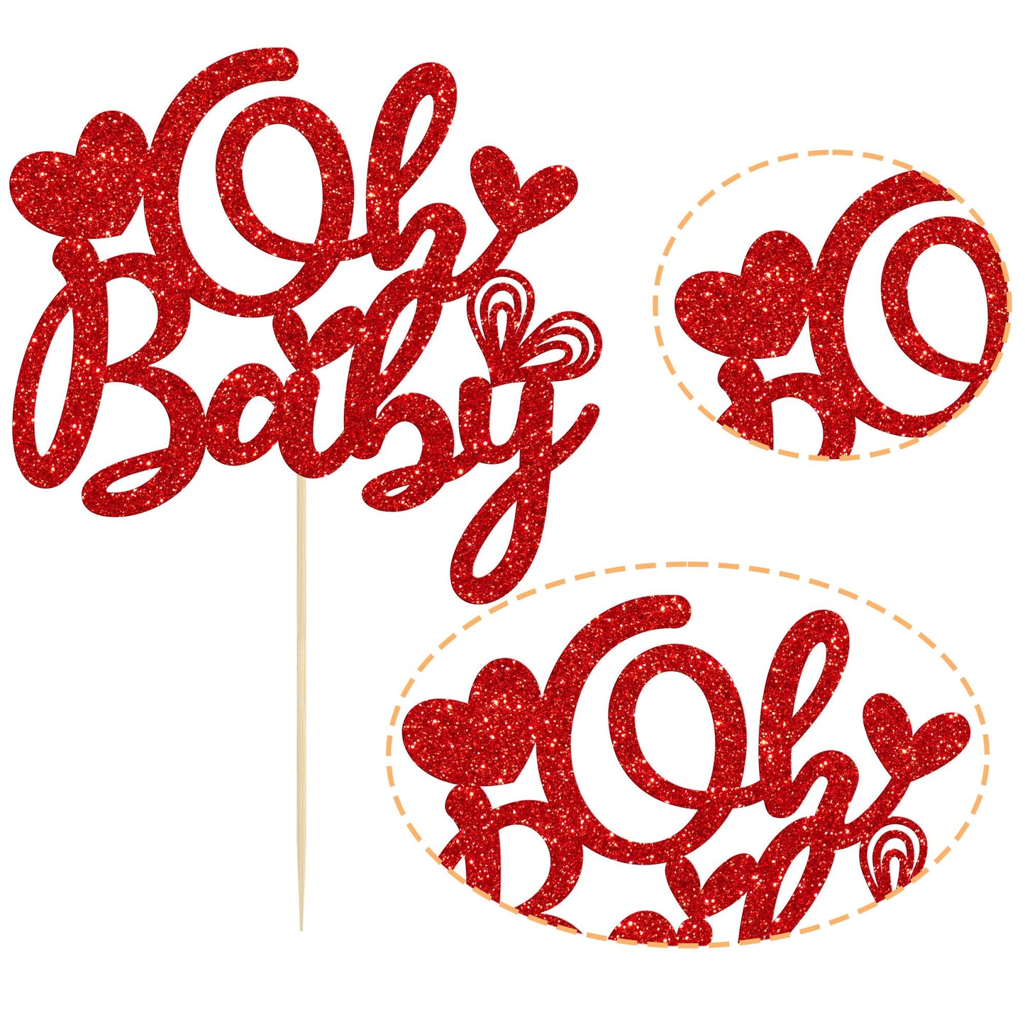 Ephlyn 1Pcs Happy Valentine'S Day Oh Baby Cake Topper Red Glitter Valentine Babyshower Cake Decorations For Love Valentine'S Day
