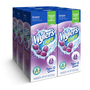 Wylers Light Grape Water Drink Mix, 36 Pitcher Packets, 6 Boxes