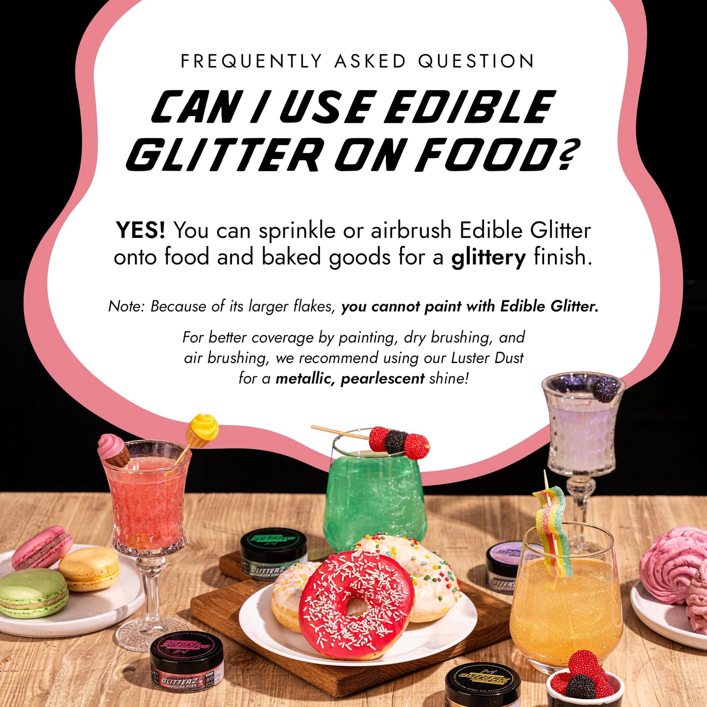 MONÉGASQUE Edible Glitter for Drinks & Cakes, Baby Pink, 10g