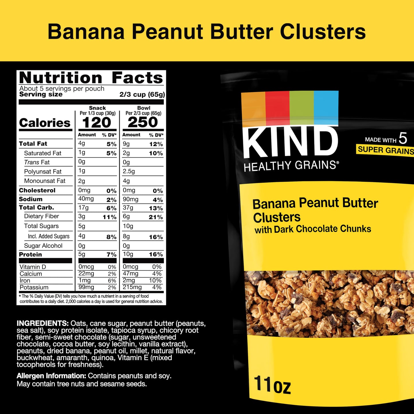 KIND HEALTHY GRAINS Granola Family Size, Healthy Snack, Banana Peanut Butter with Dark Chocolate Chunks Granola Clusters, 10g Pr