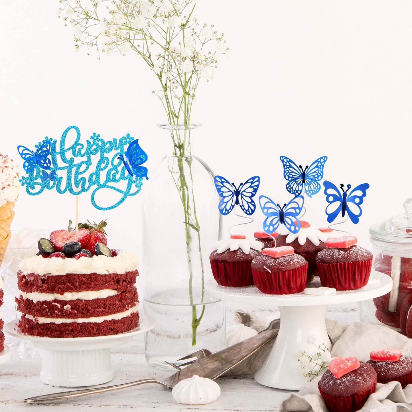 25Pcs Butterfly Cake Toppers Happy Birthday Cake Topper 3D Butterfly Birthday Cake Decorations For Baby Shower Birthday Cake Dec
