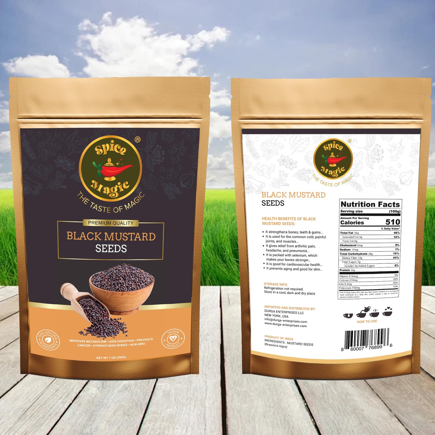 SPICE MAGIC Black Mustard Seed - 100% Pure, Non-GMO, Indian Origin - 7oz (200g)