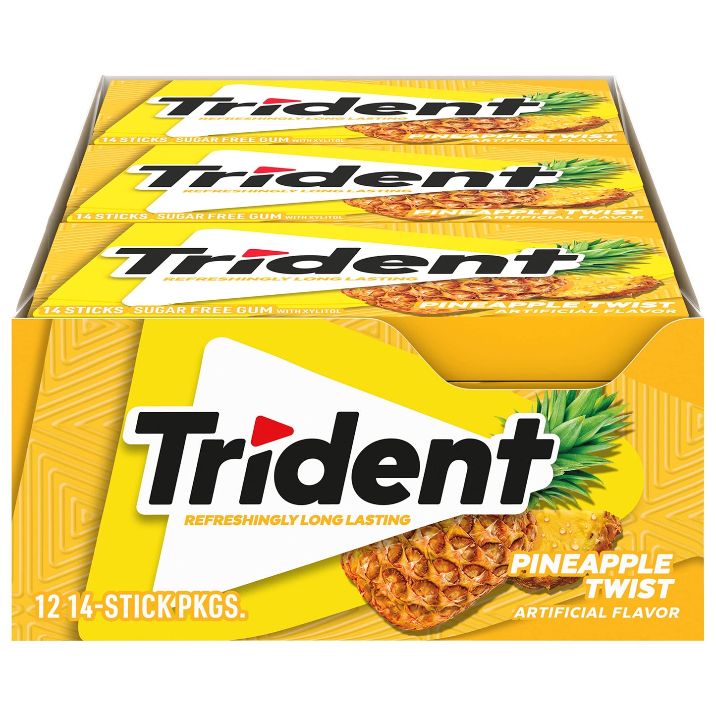 Trident Sugar-Free Chewing Gum, Pineapple Twist, 12 Packs of 14 Pieces, Yellow/Orange